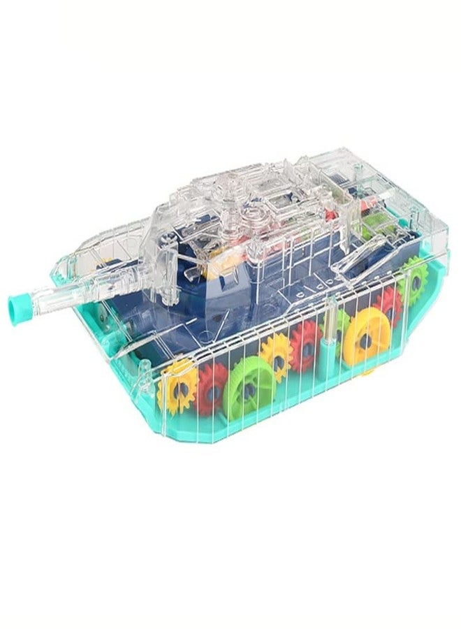 D ETERNAL Transparent Mechanical Police Army Tank Car Toy For Kids With Gear Technology 3D Light, Musical Sound & 360 Degree Rotation (Gear Army Tank)Â… - Image 1